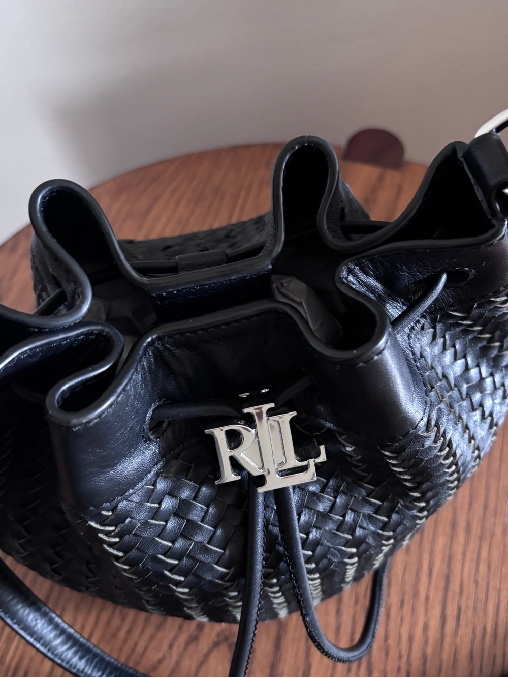 Ralph Lauren Woven Leather Drawstring Bucket Bag - Picture 11 of 13